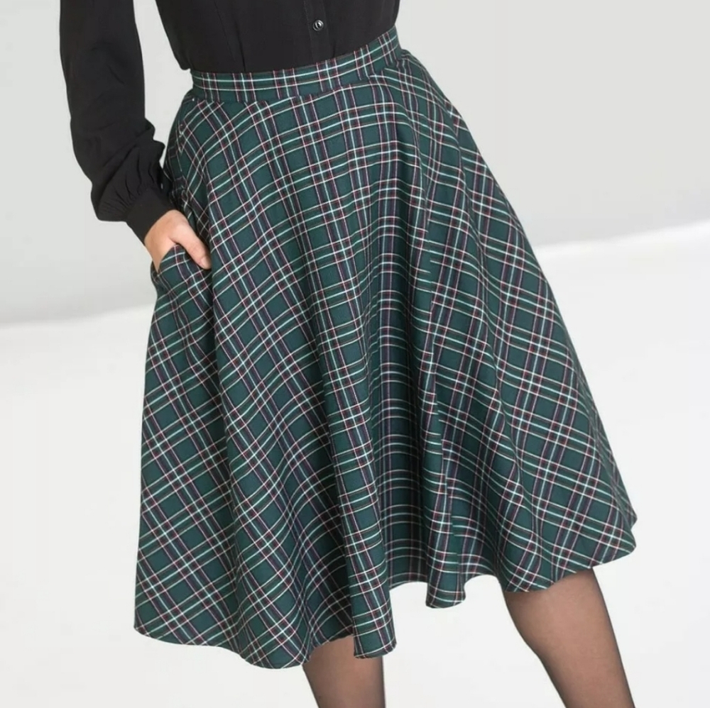 NWT Hell Bunny Green Tartan Circular Skirt